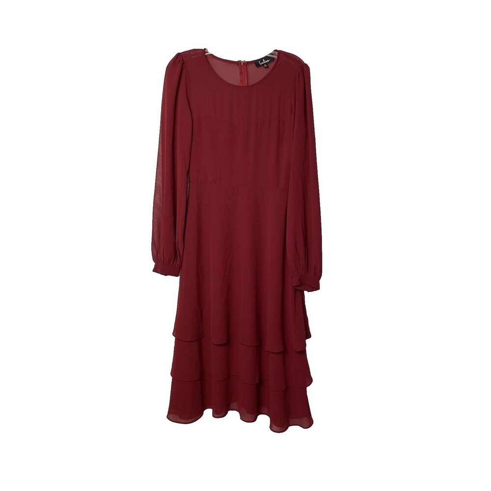 Lulus Midi Dress Size S Burgundy Ruffled Long Balloon Sleeve Party Wedding
